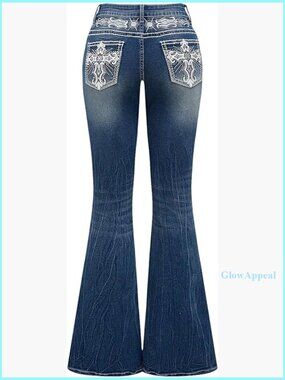 Women's Stretch Flare Jeans with Vintage Embroidery Y2K Style